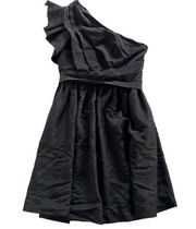 MM Couture Miss Me Dress Women Small Black Asymmetrical Ruffle One Shoulder Poly