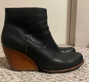 Kork-Ease Michelle Black Leather Ankle Wedge Boots- Size 10