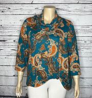 Ruby Rd. Woman NWT 2X Paisley Print Cowl Neck Knot Hem Lightweight Sweater Top