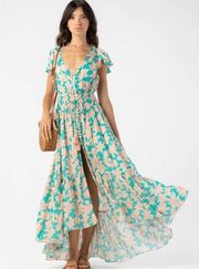 NWT Tiare Hawaii New Moon Maxi organic cotton Dress in Floral Teal