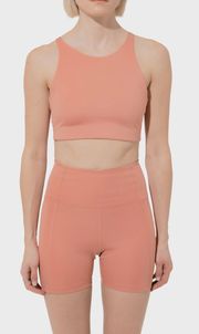 Peach High Neck Cross Back Sports Bra