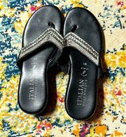 Women’s black rhinestones thong sandals size 9.5