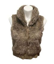 ARIZONA JEAN CO WOMEN’S FAUX FUR ZIP SWEATER VEST BROWN & TAN L