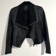 BCBGmaxazria Genuine leather black moto coat jacket zip $495