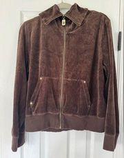 zip up velour jacket chocolate brown XL