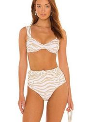 Solid & Striped Jozy Belt White & Gold Tiger Print High Waisted Bikini XL NWT