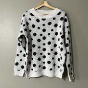 Cozy Casual polka dot black white crew neck long sleeve sweater women’s size M