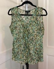 August silk size medium ruffle floral watercolor sheer top