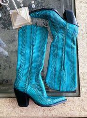 Boot Python Snake Leather Heeled Western Cowboy Turquoise 5.5 GUC