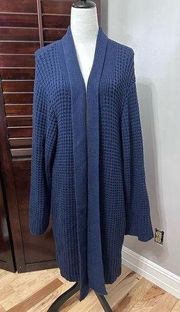 Nordstrom Womens Duster Sweater Blue Long Sleeve Waffle Knit Open Front M/L New