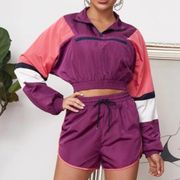 SheIn  Zip Front Colorblock Anorak Wind Crop Jacket