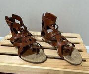 DOLCE & GABBANA BROWN TAN LEATHER GLADIATOR STRAPPY FLATS SANDALS zip size 38.5