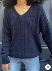 Ida Cotton Cable Knit V-Neck Sweater