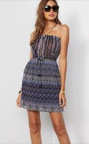 Ikat Short Strapless Tribal Print Blouson Sexy Summer Mini Dress XS NWT