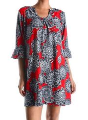 Aryeh red and black ruffle sleeve mandala print dress size 3X NWT