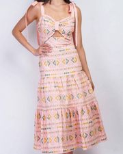 New  Boho Embroidered Midi Dress Size Large