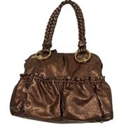 B Makowsky Metallic Bronze leather braided handle Shoulder Bag