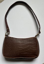 Brown Croc Print Shoulder Bag