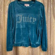 Juicy Couture Women’s Small Velour Velvet Teal Rhinestone Pullover Sleepwear Swe