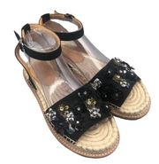 Bill Blass Espadrilles Sandals Black Sequin Floral Ankle Strap Buckle Size 6.5