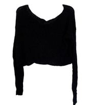 Say What Black Wide Shoulder Knit Long Sleeve Crop Sweater Size Medium