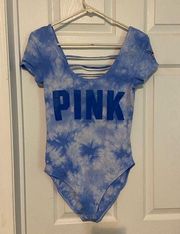 Victoria's Secret PINK light Cloud blue Scoop Neck Tank Bodysuit Sz Med Strappy