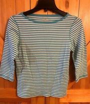 Jones New York Sport Womens Top 3/4 Sleeve Knit With White & Blue Stripes Sz. S