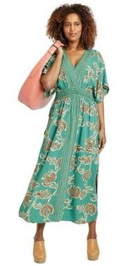 Knox Rose Green Floral Kaftan Maxi Dress