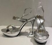 Pazzle silver & gold rhinestone high heel stiletto sling back shoes size 9