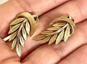 Trifari vintage gold plated leaf clip on earrings
