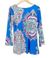 La Blanca Blue Paisley Print Long Sleeve Swim Cover Tunic Sz S