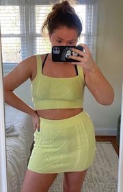 Muted Neon Yellow Sweater Knit Tank Top Skirt Set