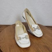 Etienne Aigner Womens Shoes Size 8.5 White Tan Loafers Slip On Buckled Flat