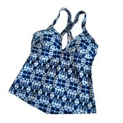 Apt. 9 Indigo Blue Tie Dye Macrame Back Swimwear Tankini Top Size XL