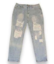 Light Wash Destroyed Boyfriend Jeans