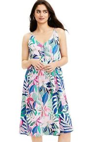 Palm Double Strap Midi Dress Tropical Print Sz 6