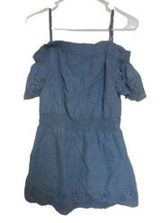 BLUSH Blue Denim Cold Shoulder Romper Midi Dress Size‎ L