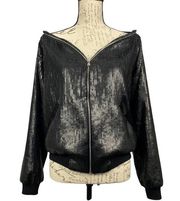 L'Agence Womens Black Sequin Bomber Jacket Coat Party Cocktail Size 2 NWT