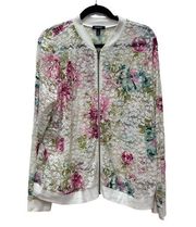 2 Lace Full Zip Bomber Jacket 2X Floral Full Zip Long Sleeve