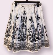 Talbots Petites White & Black Floral A-line Lined Skirt - size 6