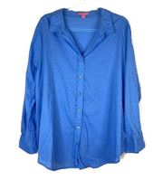 Woman Within | Blue Embroidered Long Sleeve Button Up Shirt