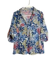 Womens Cathy Daniels Tropical Print 3/4 Sleeve V-Neck Button up Blouse Size 1X