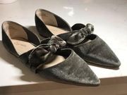 Clara Velvet Bow Knot Pointed Toe Ballet Flats Olive Green US 8