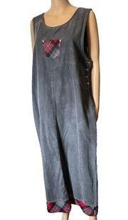 Carolina Blues Vintage Distressed Gray Grunge Punk Tartan Plaid Pinafore Dress