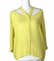 Love Stitch yellow sheer button down blouse