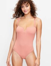 Blush Pink Ribbed One Piece Swimsuit Small Full Covarage