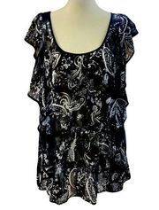 Lane Bryant Women’s Shirt Size 22 Black and White Paisley Sheer Ruffle