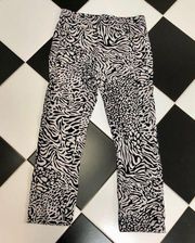 Pull on Elastic Waistband Stretchy Pants Animal Print Black & Cream S