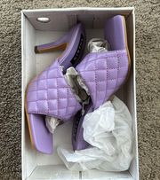 SheIn New 🆕 Open Toe Quilted Heeled Mules Lavender Lilac Purple