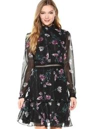 High Neck Long Sleeve Floral Knee-Length Dress Black Size 14 Whimsygoth Coquette Coastal Rave Emo  Anthropologie